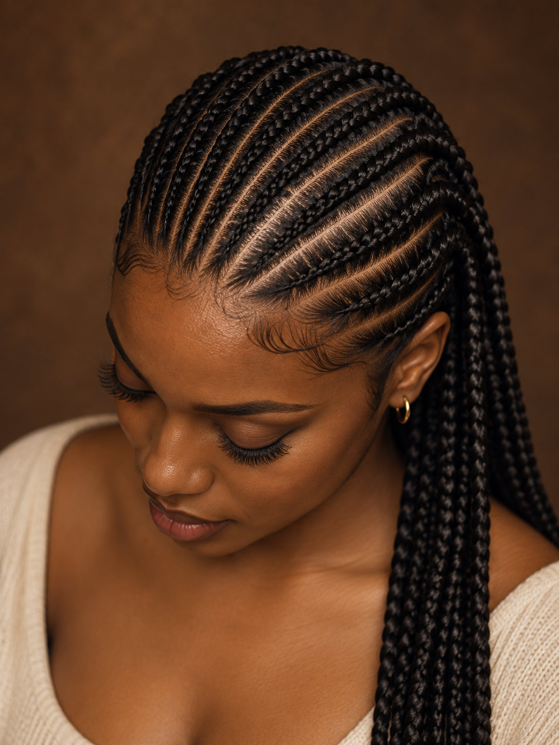 Intricately patterned cornrow braids